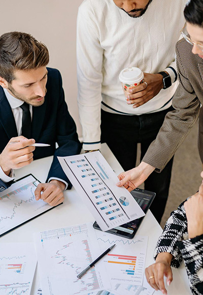 Business team analyzing aviation data